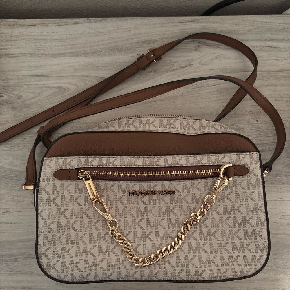 Michael Kors Tan and Cream Crossbody Bag